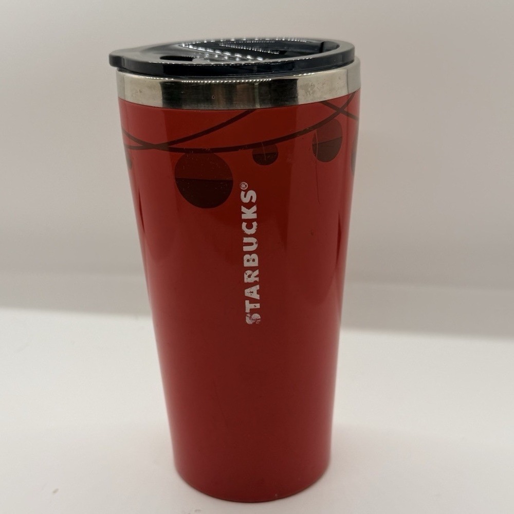 Starbucks 2012 Red Holiday 16 Oz Metal Travel Mug Tumbler Stainless Steel
